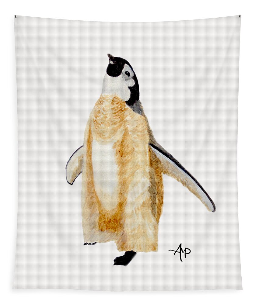 Emperor Penguin Tapestry featuring the painting Emperor Penguin Chick by Angeles M Pomata