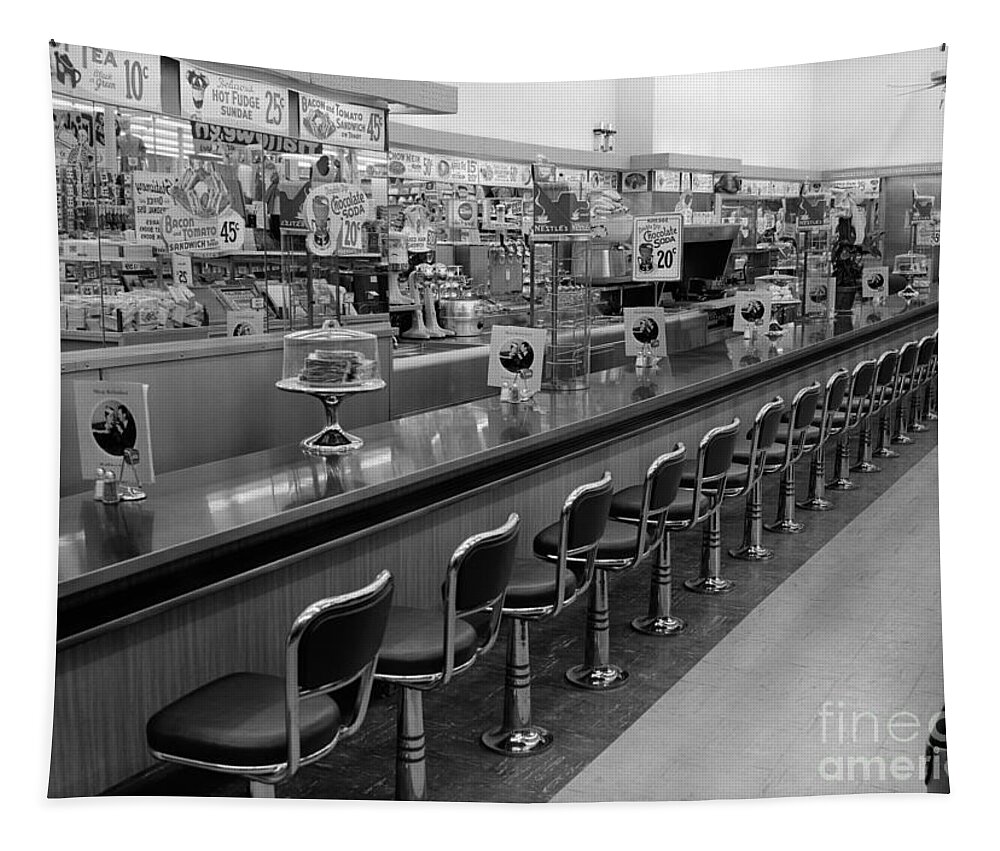 1950s Tapestry featuring the photograph Empty Diner, C.1950-60s by H. Armstrong Roberts/ClassicStock