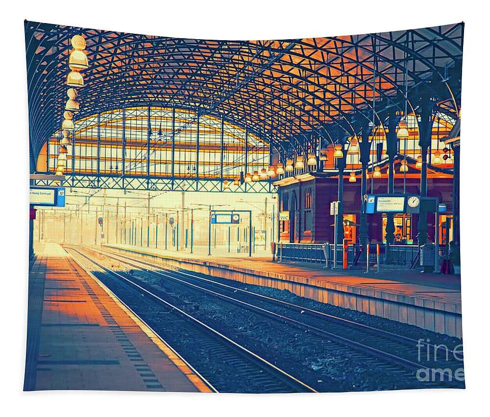 Day Tapestry featuring the photograph Empty Rail Station by Ariadna De Raadt