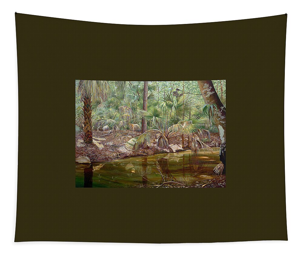 Enchanted Forest Sanctuary Tapestry featuring the painting Enchanted Forest by AnnaJo Vahle