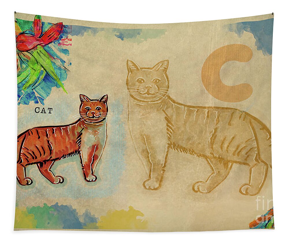 Educational Tapestry featuring the drawing English alphabet , Cat by Ariadna De Raadt