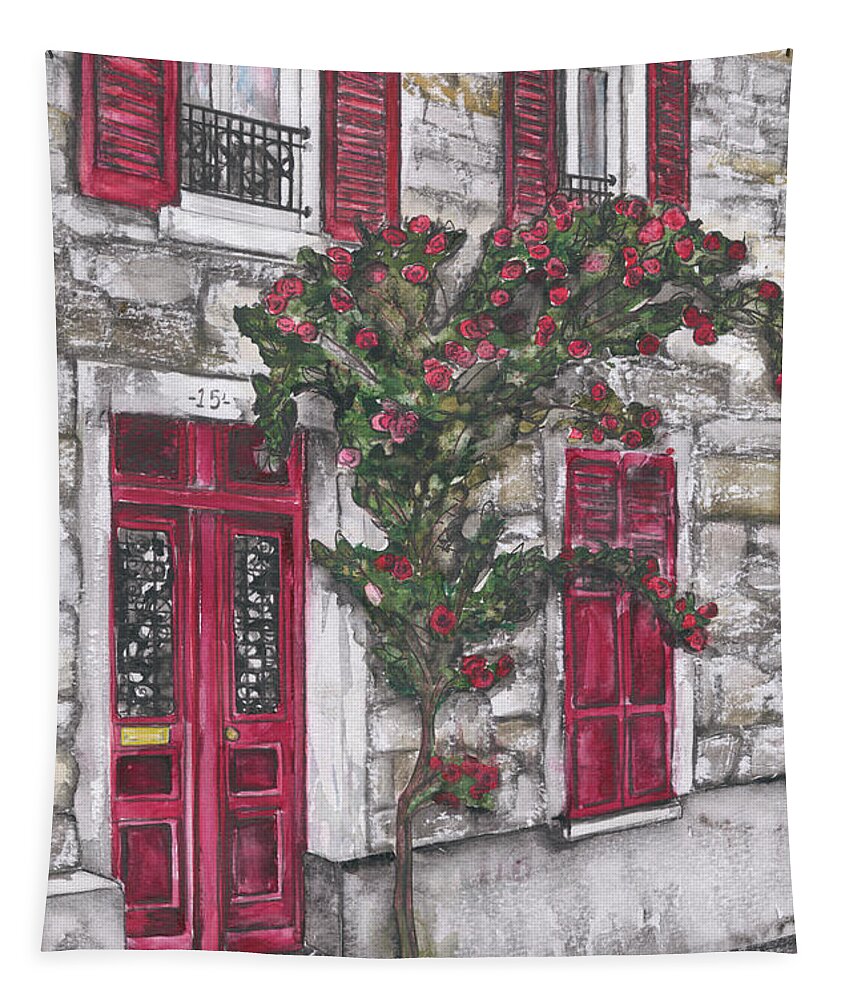 Architecture Tapestry featuring the painting English Red Door by Norah Daily