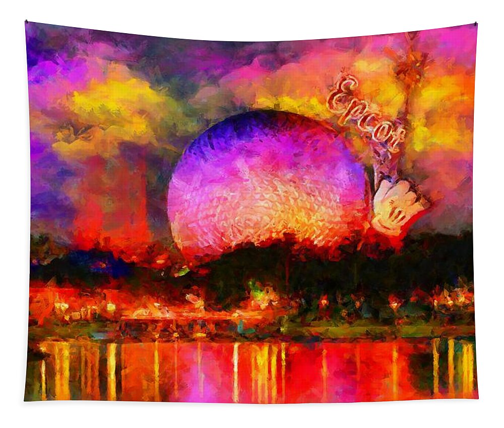 Epcot Colors By Night Tapestry featuring the digital art Epcot Colors by Night by Caito Junqueira