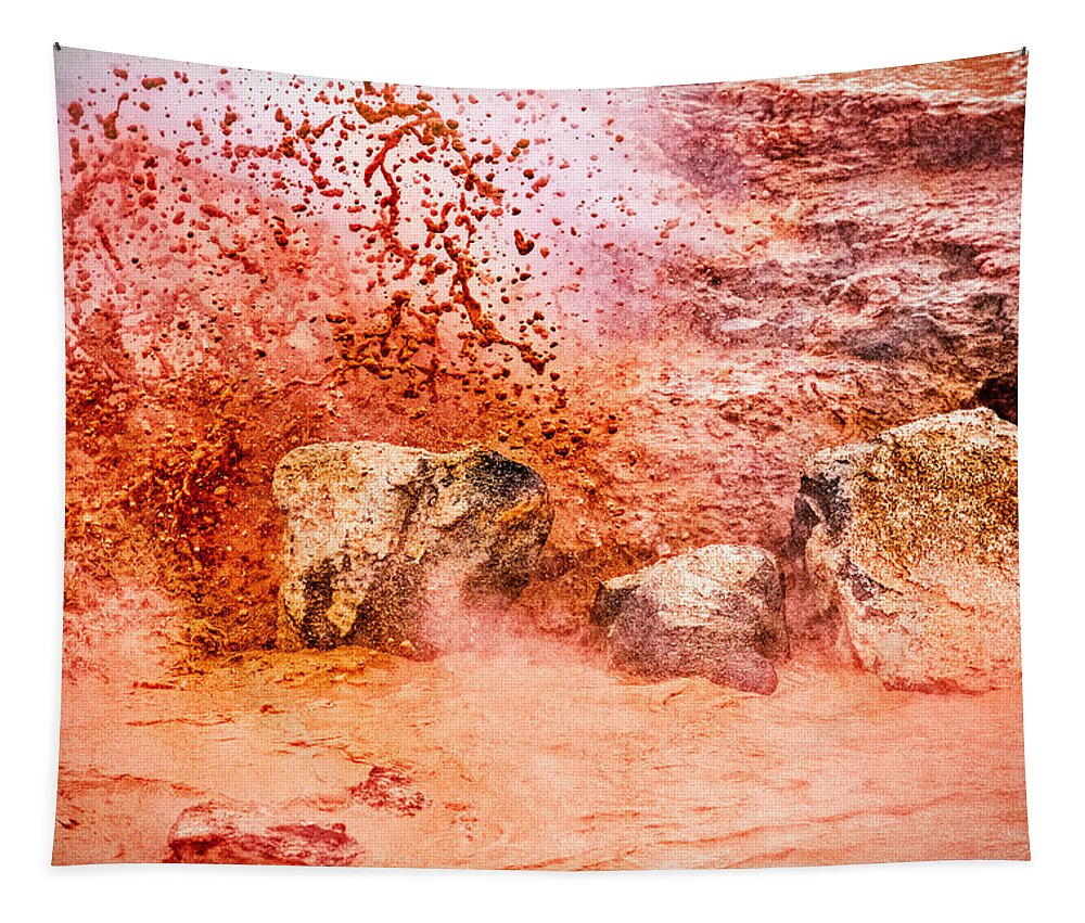 Yellowstone Tapestry featuring the photograph Erupting Mudpot - Yellowstone by Stuart Litoff