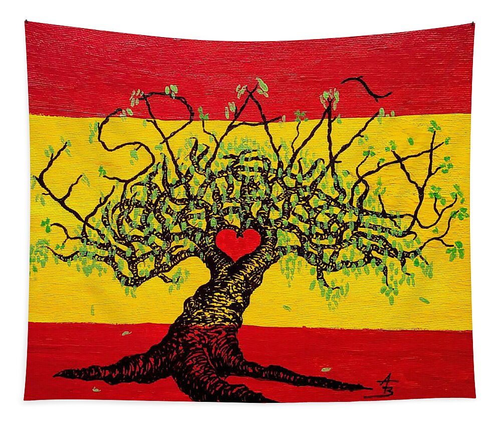 Espana Tapestry featuring the drawing Espana Love Tree by Aaron Bombalicki