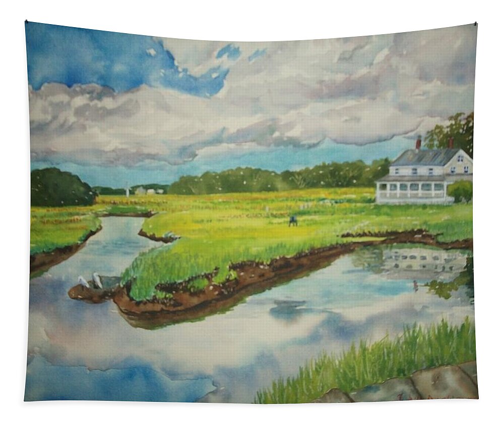 Ocean Tapestry featuring the painting Essex Co. Marshes by Judith Young