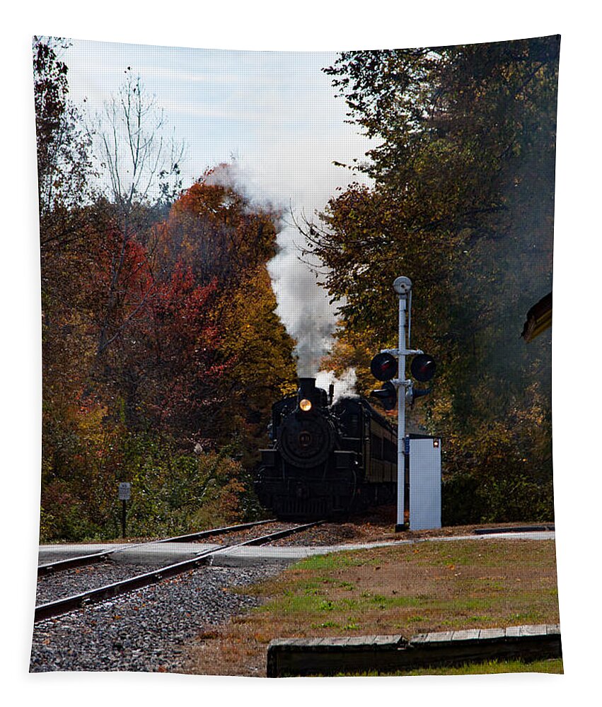 #jefffolger Tapestry featuring the photograph Essex steam train coming into fall colors by Jeff Folger