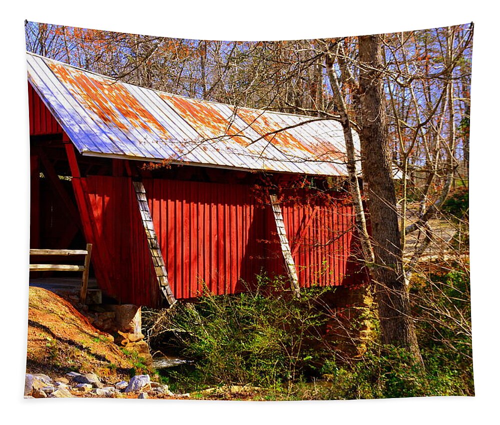 Est. 1909 Campbell's Covered Bridge Tapestry featuring the photograph Est. 1909 Campbell's Covered Bridge by Lisa Wooten