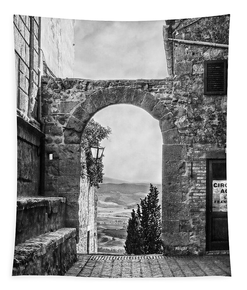 Italy Tapestry featuring the photograph Etruscan Arch B/W by Hanny Heim