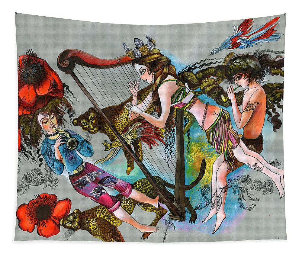 Russian Artists New Wave Tapestry featuring the painting Even Leopards Love the Music by Maya Gusarina