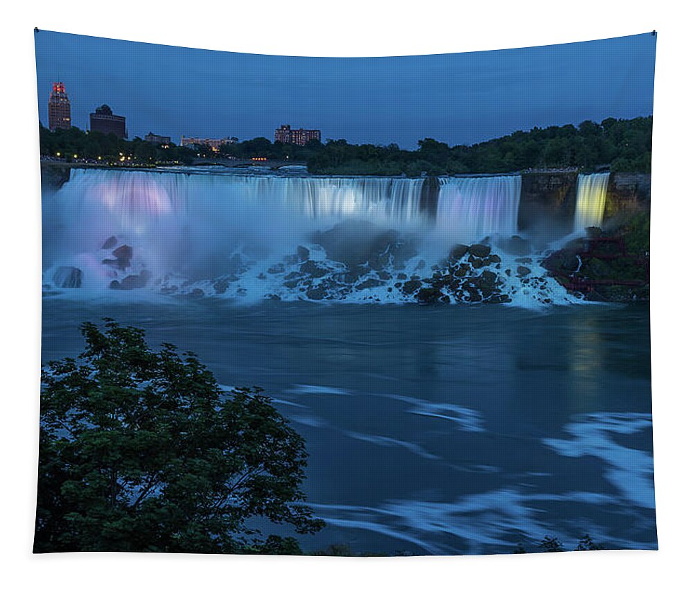Canada Tapestry featuring the photograph Evening at Niagara Falls, New York View by Brenda Jacobs