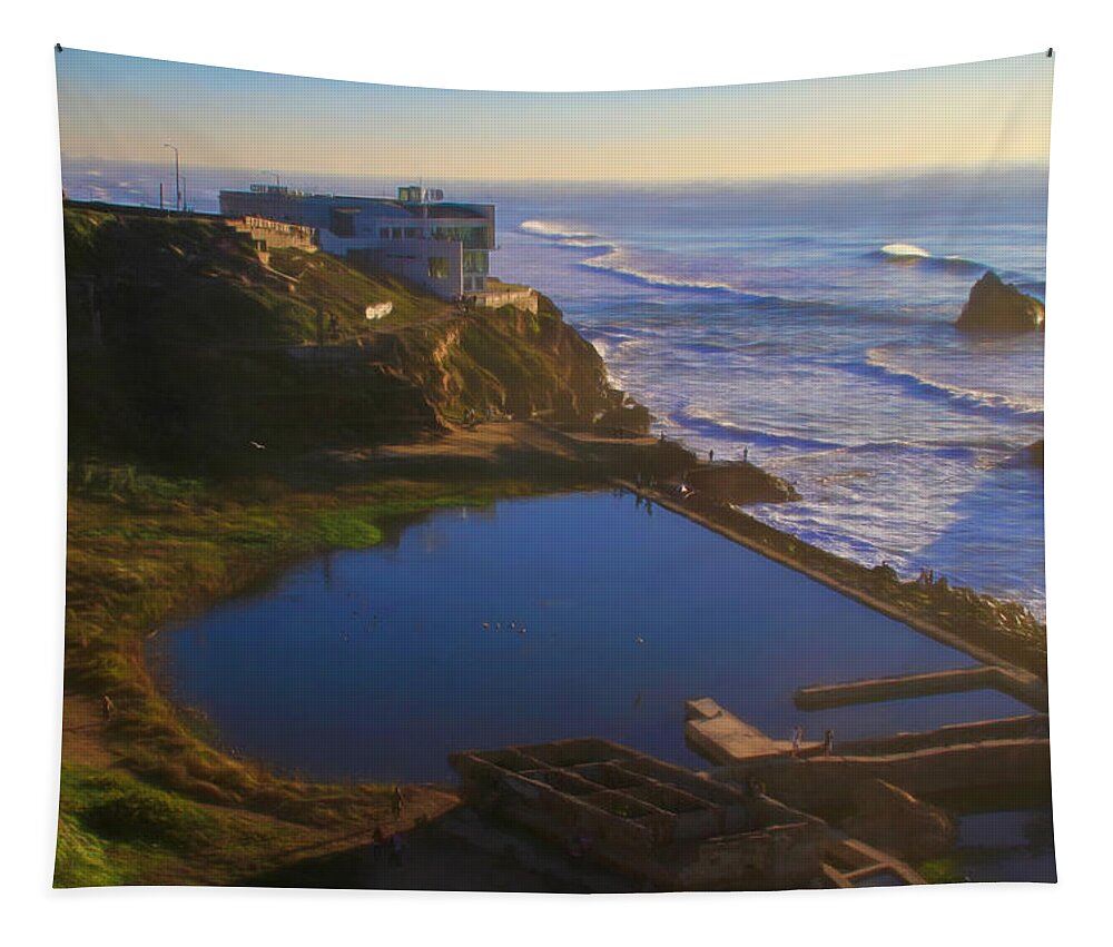 Evening Glow At Sutro Baths Tapestry featuring the photograph Evening Glow at Sutro Baths by Bonnie Follett