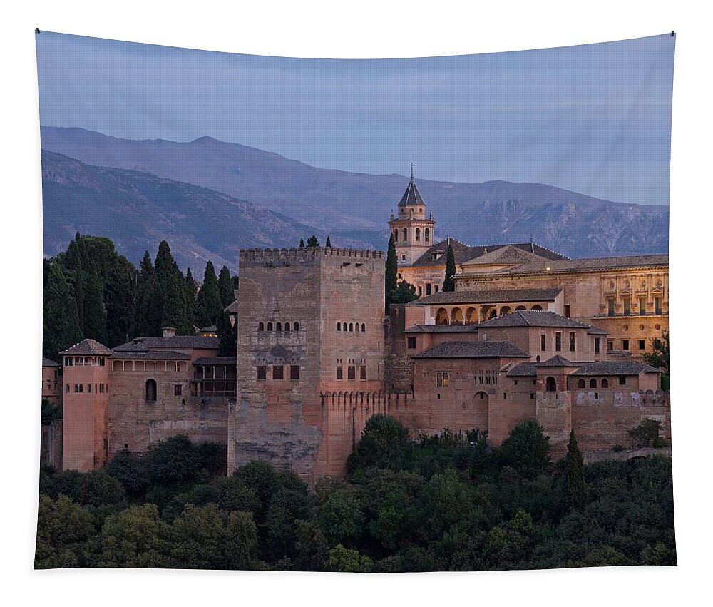 Alhambra Tapestry featuring the photograph Evening Lights at the Alhambra by Stephen Taylor