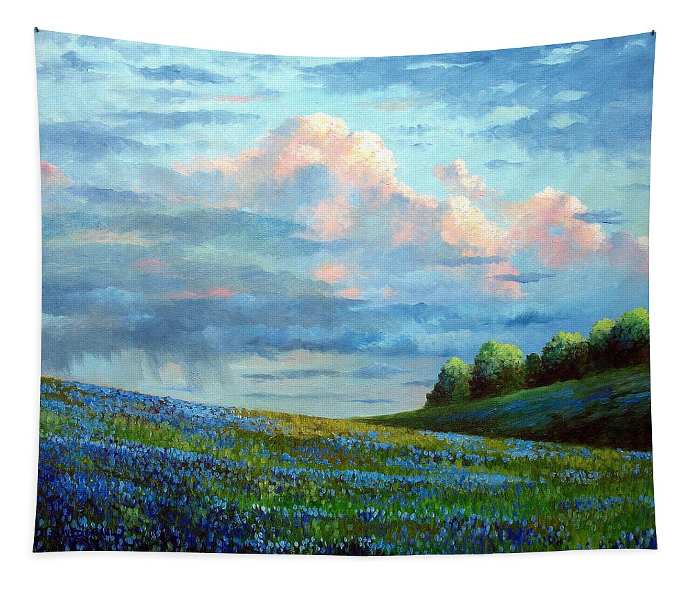 Landscape Tapestry featuring the painting Evening Rain by David G Paul