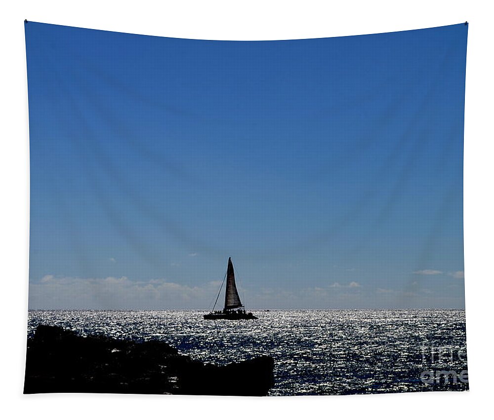 Glass Beach Tapestry featuring the photograph Evening Sail Off Glass Beach Kauai Hawaii by Mary Deal