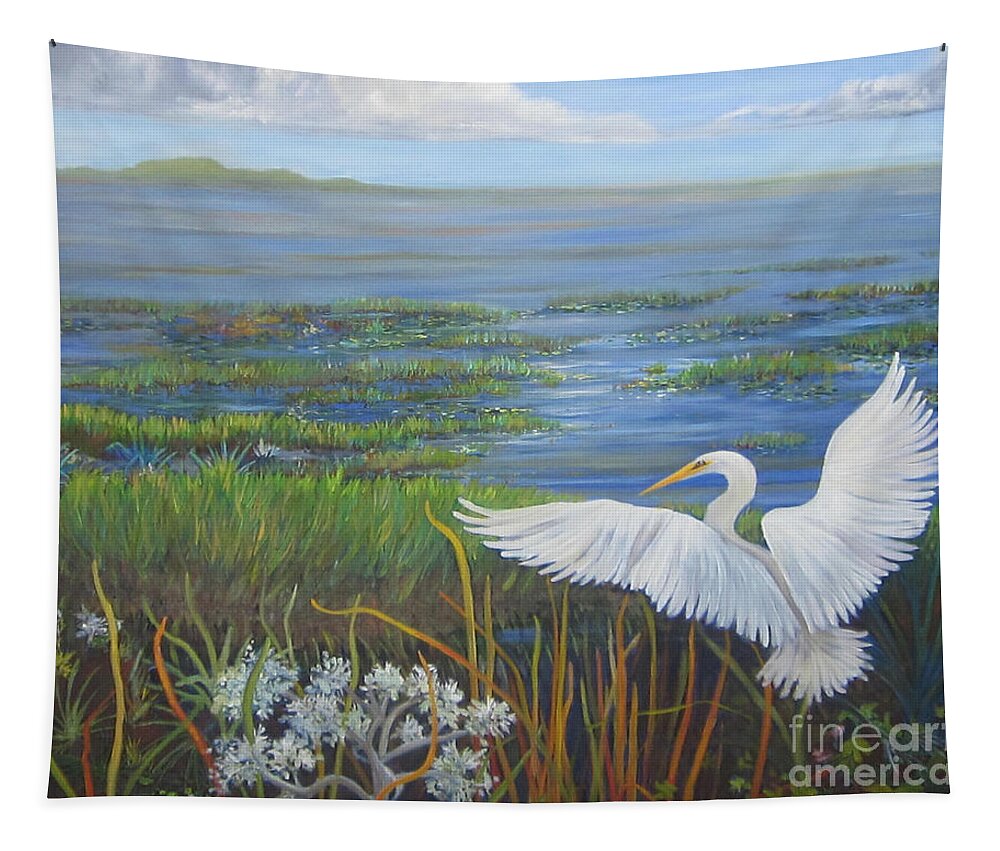 Egret Tapestry featuring the painting Everglades Egret by Anne Marie Brown