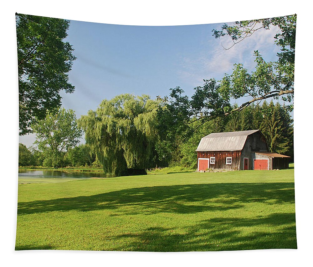 Barn Tapestry featuring the photograph Evergreen Trails 7525 by Guy Whiteley