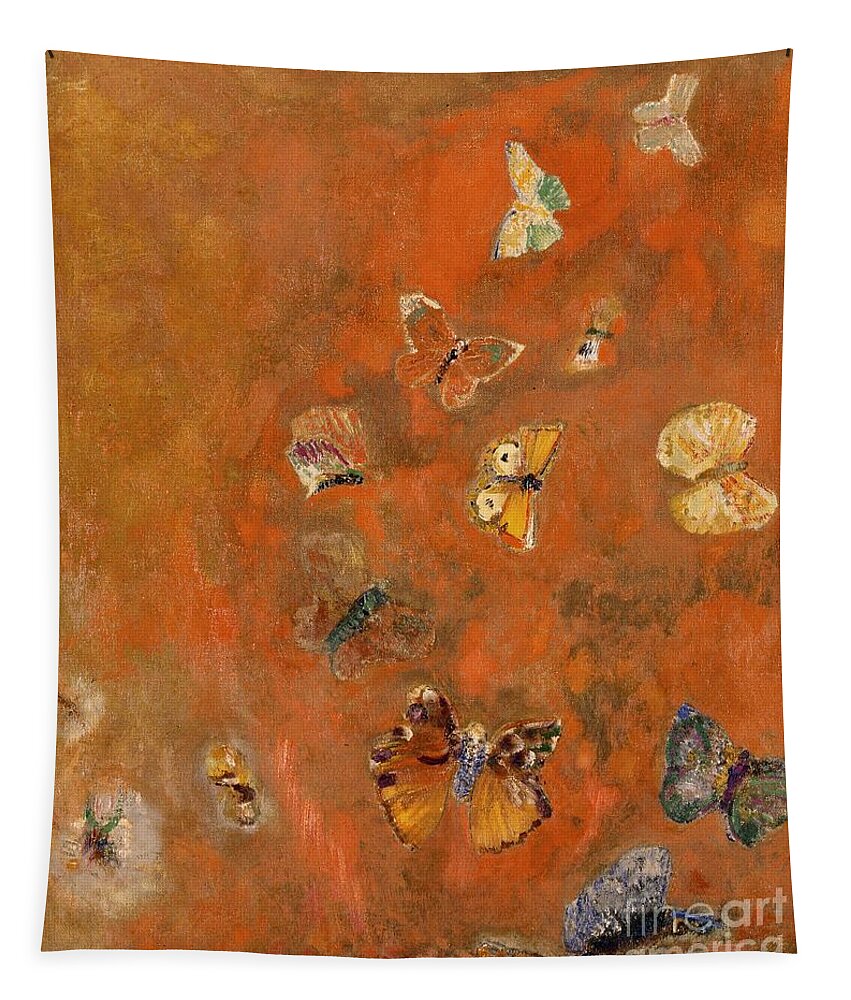 Evocation Tapestry featuring the painting Evocation of Butterflies by Odilon Redon