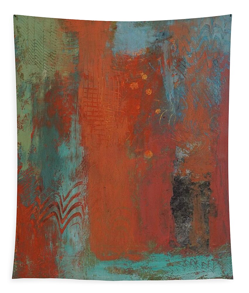 Red Tapestry featuring the painting Exploration 2 by Marcy Brennan