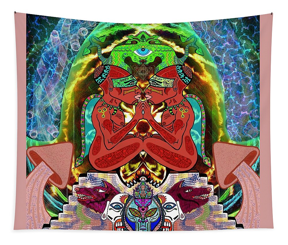 Visionary_art Tapestry featuring the digital art Eye Gazers and Plant Teachers by Myztico Campo