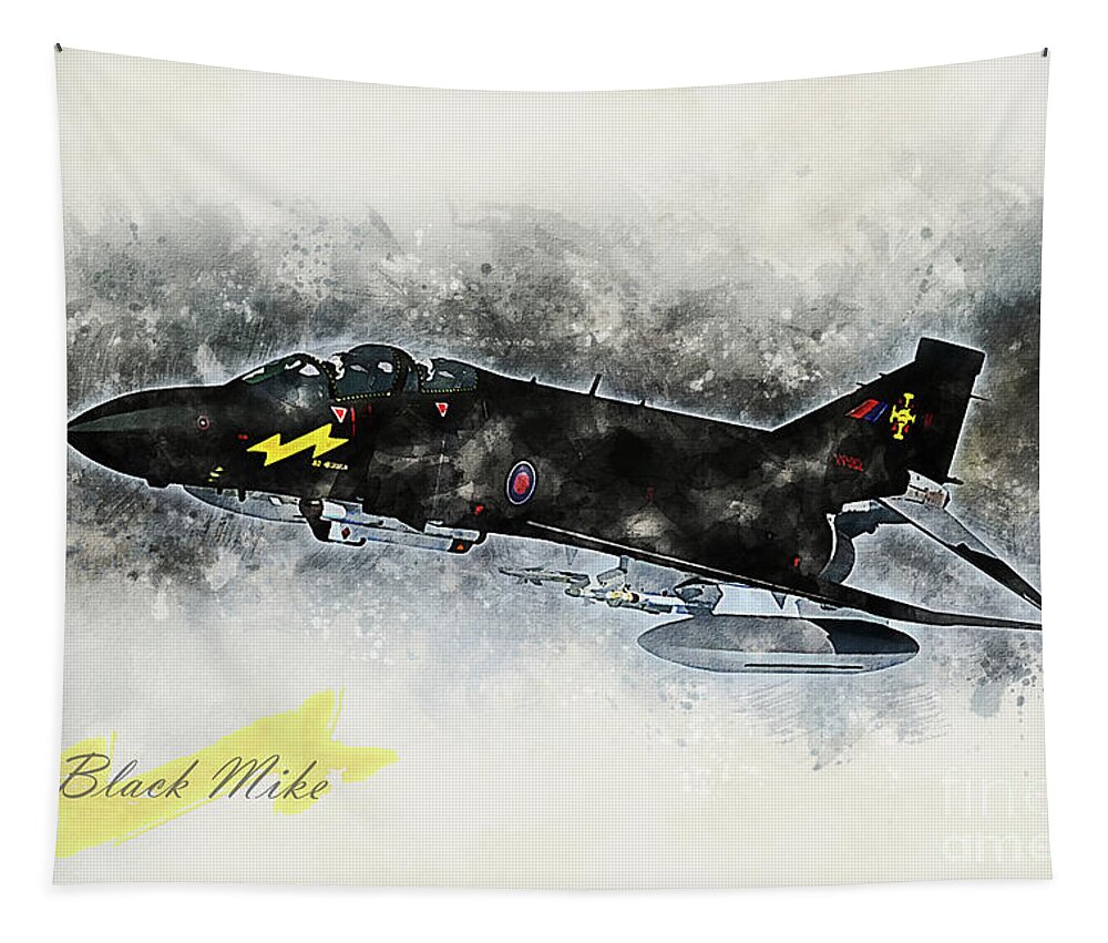 F-4 Tapestry featuring the digital art F-4 Phantom Black Mike by Airpower Art