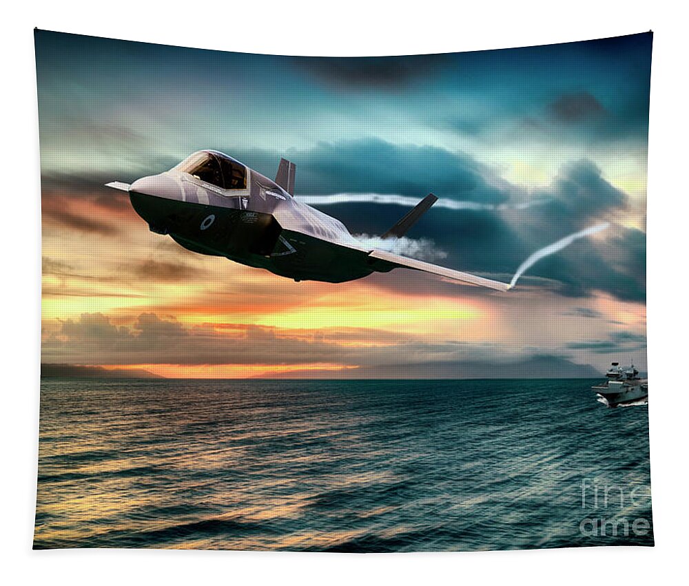 F35 Tapestry featuring the digital art F35 Lightning Launch by Airpower Art