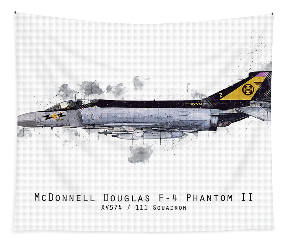 F-4 Phantom Ii Tapestry featuring the digital art F4 Phantom Sketch - XV574 by Airpower Art