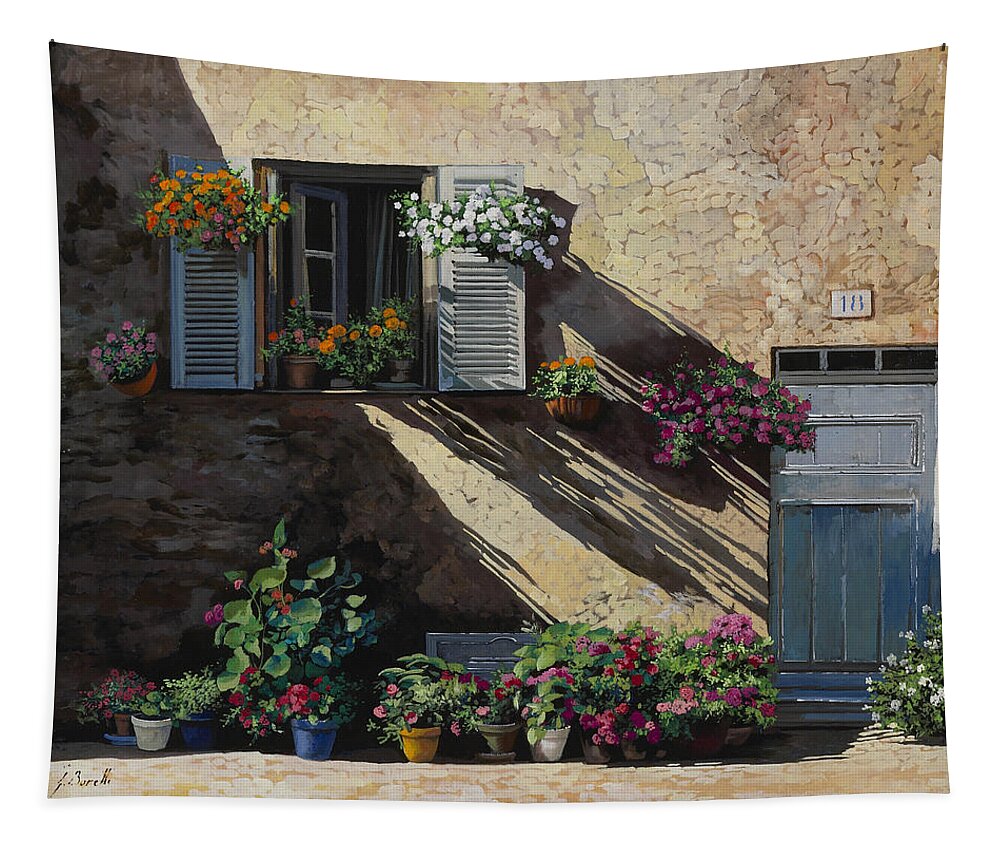 Streetscene Tapestry featuring the painting Facciata In Ombra by Guido Borelli