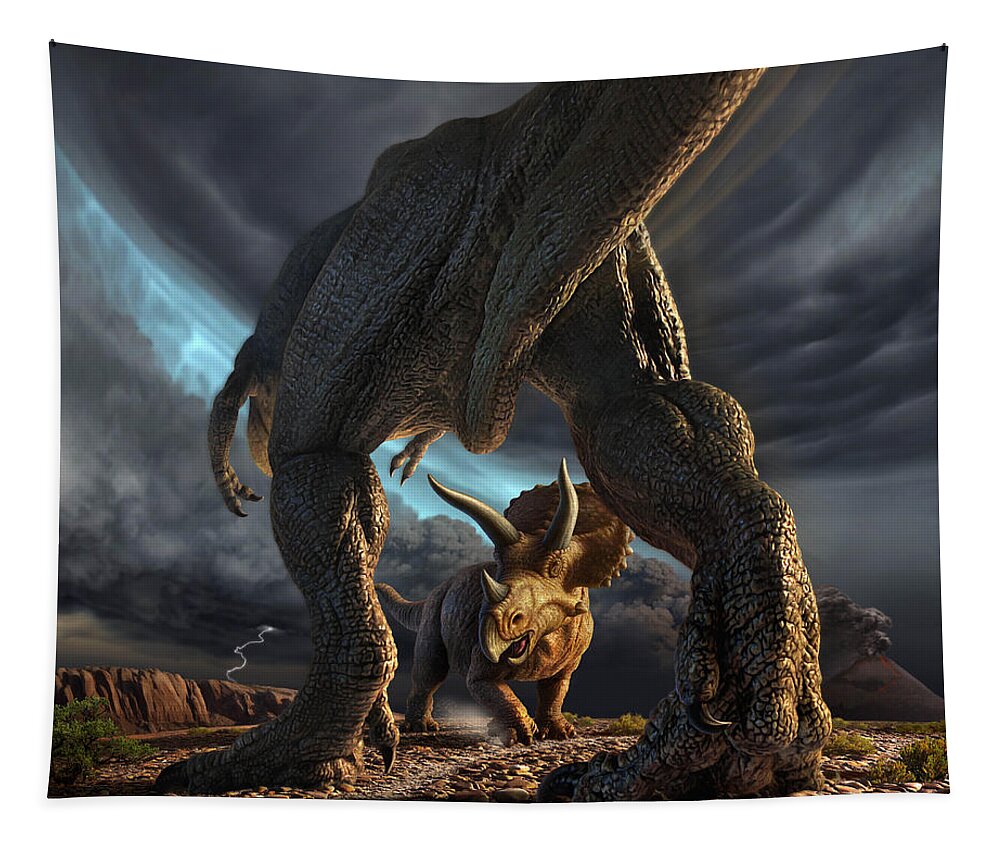 Dinosaur Tapestry featuring the digital art Face Off by Jerry LoFaro