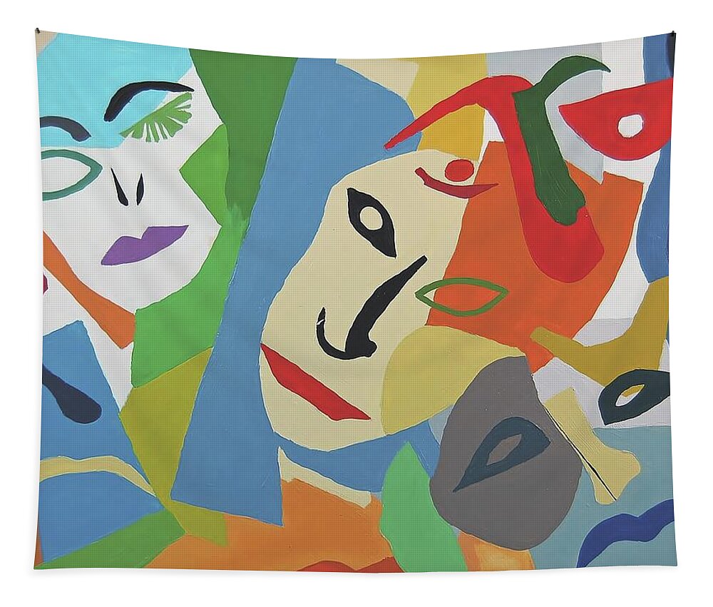Face Tapestry featuring the painting Faces I by Charla Van Vlack