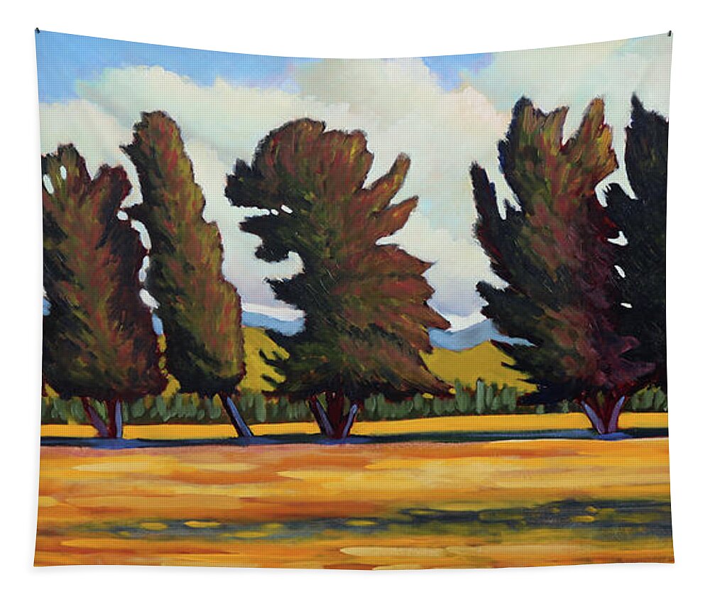 Fairfield Idaho Tapestry featuring the painting Fairfield Tree Row by Kevin Hughes