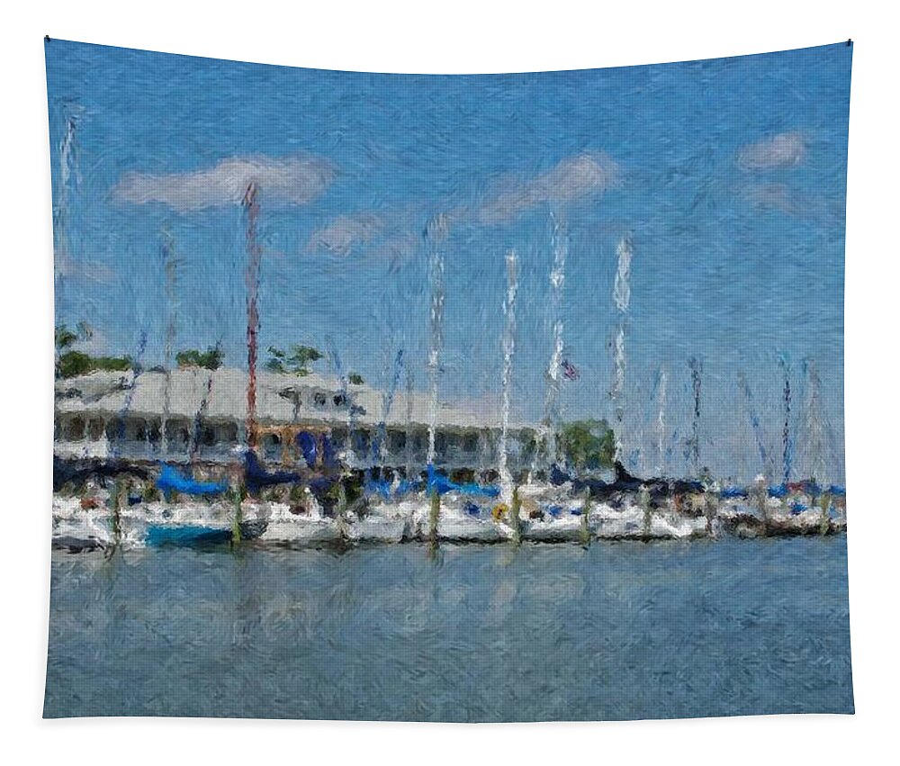 Fairhope Tapestry featuring the painting Fairhope Yacht Club Impression by Michael Thomas