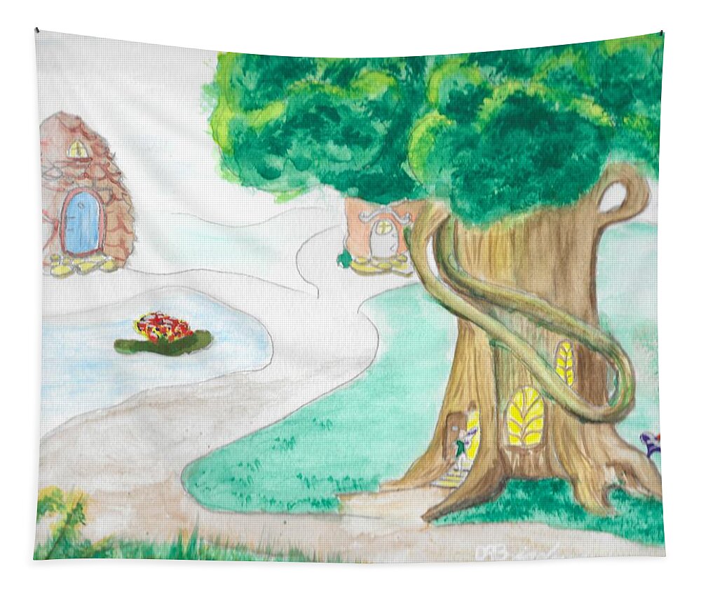 Fairy Tapestry featuring the painting Fairy Village by David Bigelow