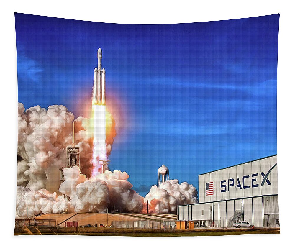 Falcon Heavy Tapestry featuring the photograph Falcon Heavy SpaceX rocket launch maiden flight by SpaceX