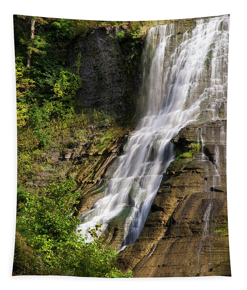 Ithaca Falls Tapestry featuring the photograph Fall Creek Ithaca Waterfall by Christina Rollo