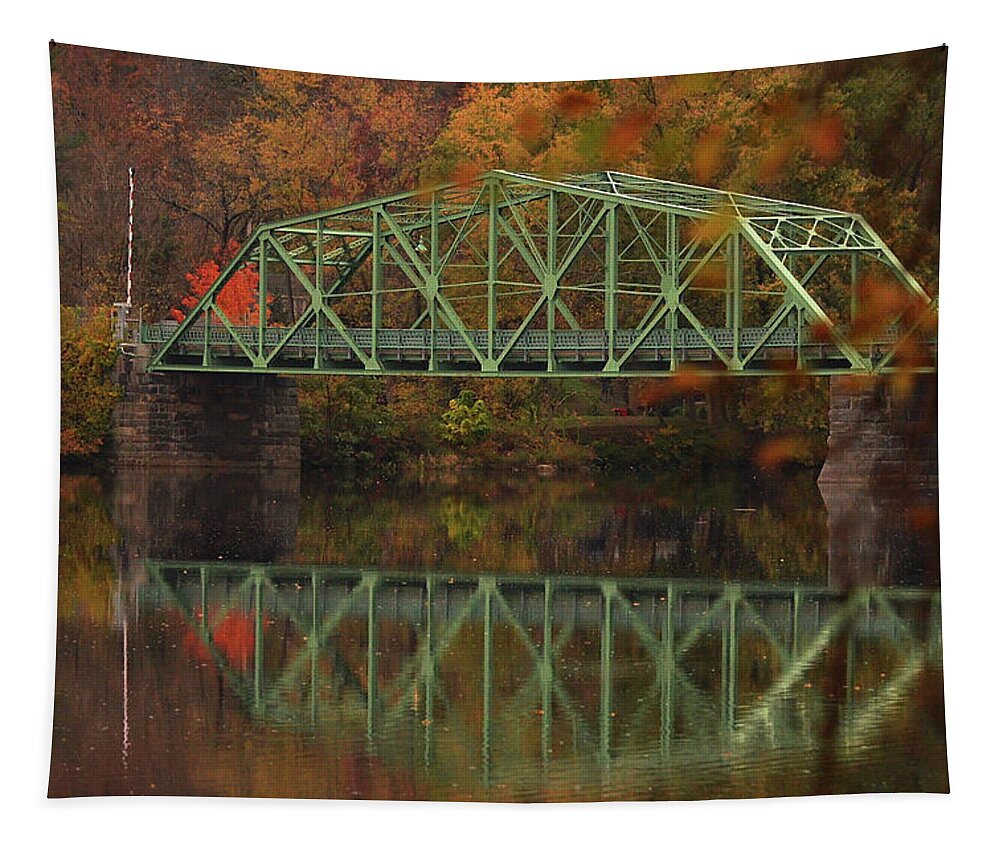 Fall Tapestry featuring the photograph Fall Rocks Village Bridge by Nancy Landry