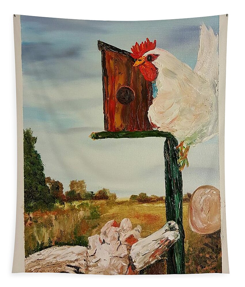 Hen Tapestry featuring the painting Fallen Egg 21 by Cheryl Nancy Ann Gordon