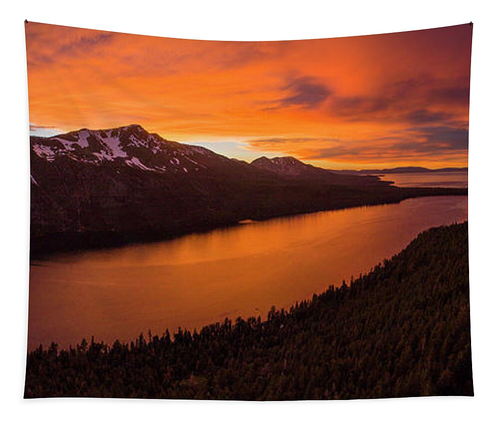 Fallen Leaf Lake Tapestry featuring the photograph Fallen Leaf Lake Sunset Aerial by Brad Scott by Brad Scott