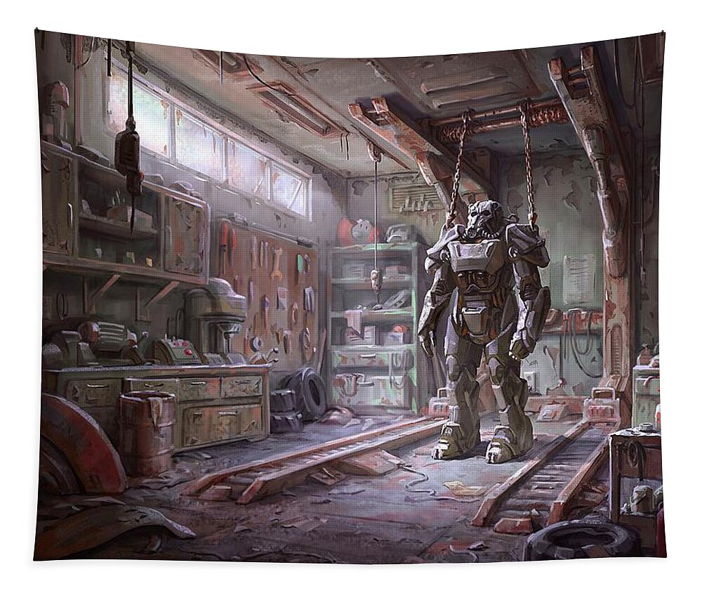 Fallout Tapestry featuring the digital art Fallout 4 Armour by Movie Poster Prints