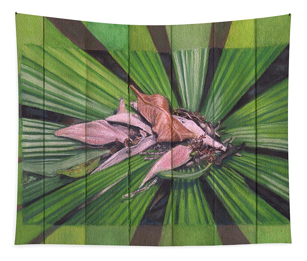 Artist Book Tapestry featuring the painting Fantail Palm Plateau - flat detail section by Kerryn Madsen-Pietsch