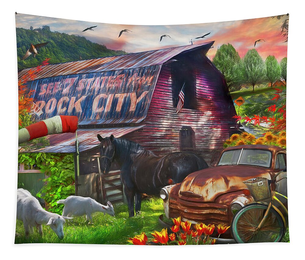 1051 Tapestry featuring the photograph Farm Life along the Country Back Roads Painting by Debra and Dave Vanderlaan
