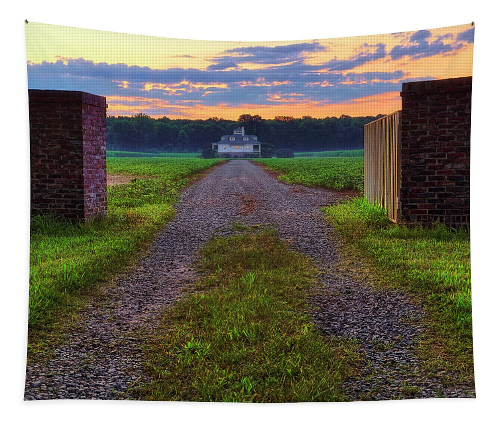 Farmhouse Tapestry featuring the photograph Farmhouse Sunrise - Arkansas - Landscape by Jason Politte