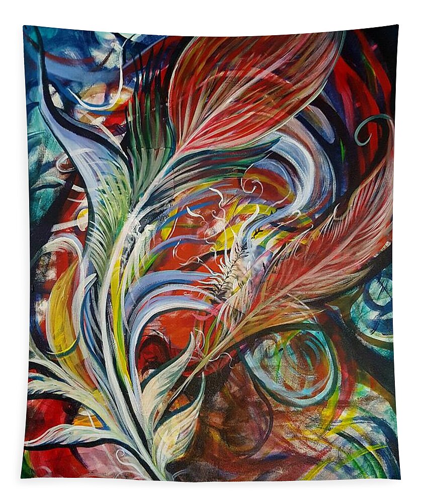 Feather Tapestry featuring the painting Feather Fury by Jan VonBokel