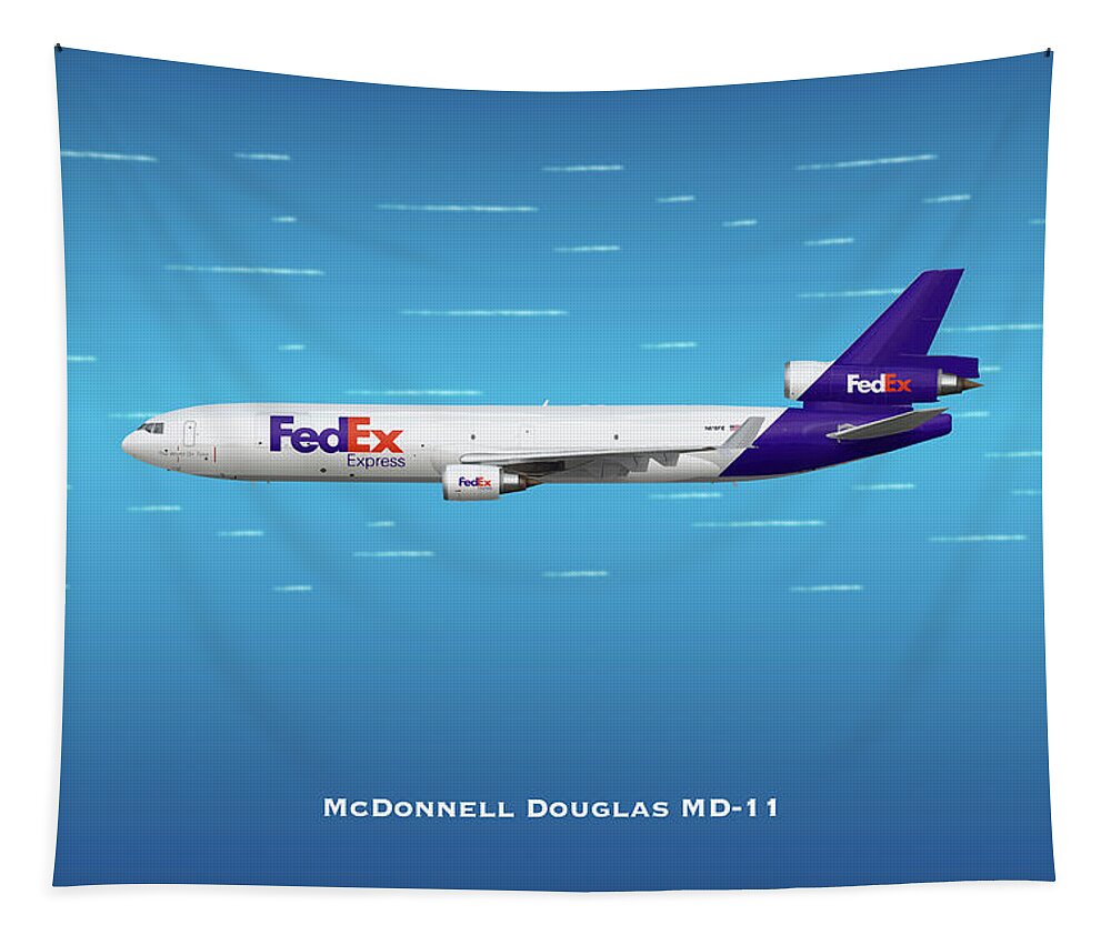 Fedex Tapestry featuring the digital art FedEx McDonnell Douglas MD-11 by Airpower Art