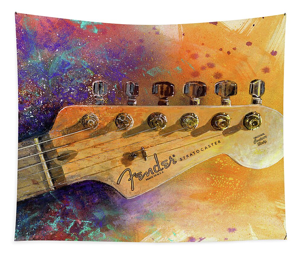 Fender Stratocaster Tapestry featuring the painting Fender Head by Andrew King