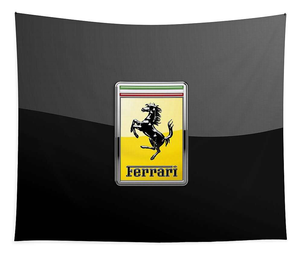 �auto Badges� Collection By Serge Averbukh Tapestry featuring the photograph Ferrari 3D Badge- Hood Ornament on Black by Serge Averbukh