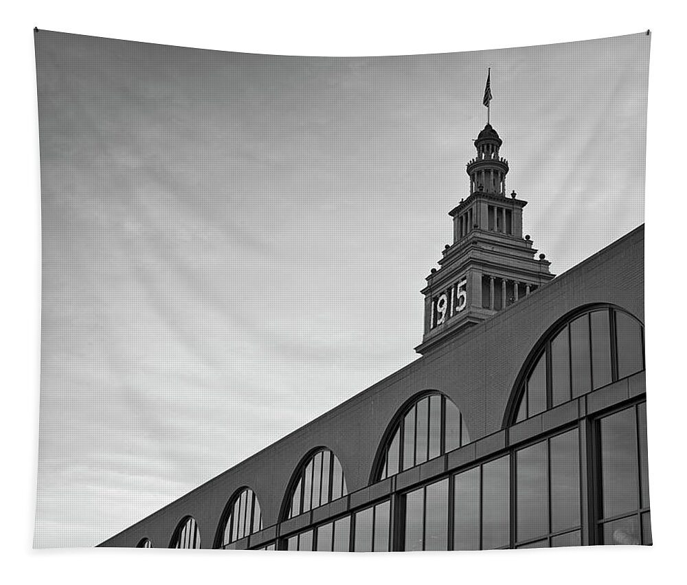 Ferry Tapestry featuring the photograph Ferry Building San Francisco I BW by David Gordon