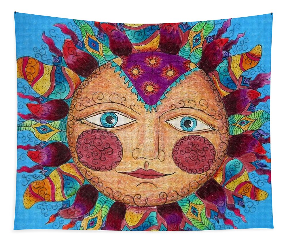 Tangles Tapestry featuring the drawing Festive Sun by Megan Walsh