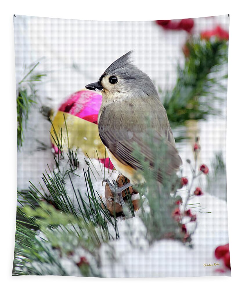 Bird Tapestry featuring the photograph Festive Titmouse Bird by Christina Rollo