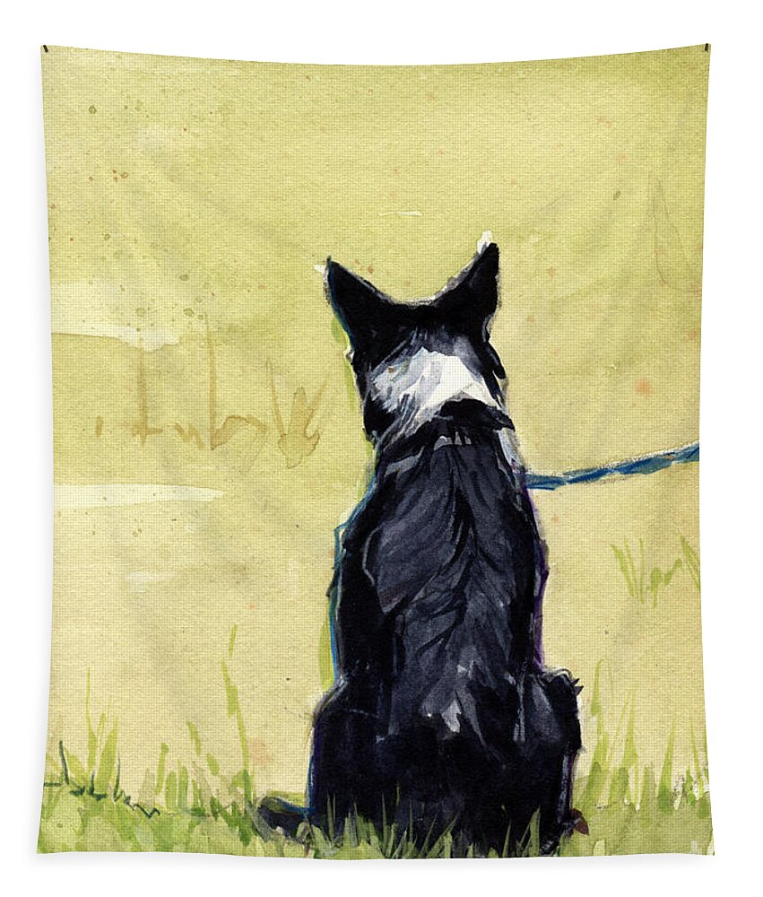 Border Collie Tapestry featuring the painting Field Greens by Molly Poole